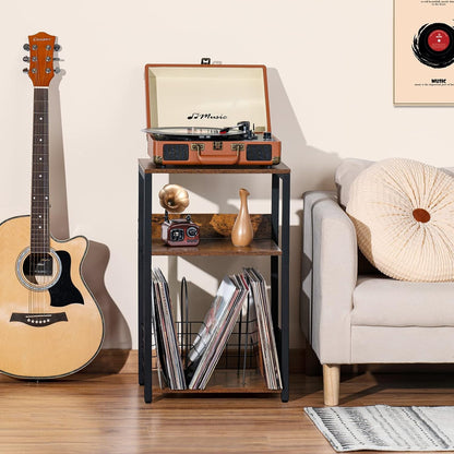 3 Tier End Table,Record Player Stand with Storage up to 100 Albums,Turntable Stand for Vinyl,Brown Records Shelf for Living Room Bedroom2