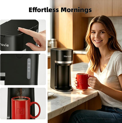 Small Single Serve Coffee Maker for K Cup and Grounds, Fast Brew One Cup Coffee Machine with One Button, 6 to 12 Oz. Brew Sizes, Compact Pod Coffee Maker, Perfect for Home Office Travel, Black7