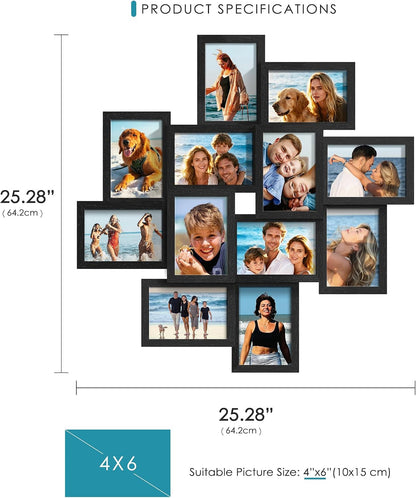 4X6 Solid Wood Collage Frame 12 Pack Glass Assembly Required Black2