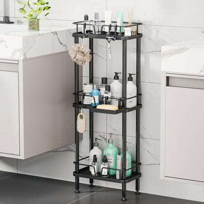 Standing Corner Shower Caddy - 3 Tier Corner Shower Organizer with Soap Holder, Rustproof Stainless Steel Bathroom Shelf with 4 Hooks, Black7
