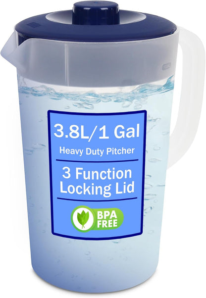 Water Pitcher with Lid 1 Gallon Pitcher BPA Free & Phthalate Free - Navy | Freezer/Dishwasher Safe1
