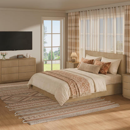 Fluted King Size Platform Bed Frame with Lift up Storage, Oak4