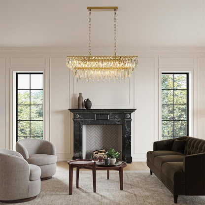 Gold Modern Crystal Chandelier, 32" Long Dinging Room Light Fixture8