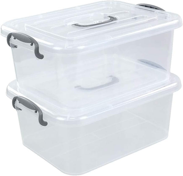 2-Pack Clear Storage Latch Box, Plastic Containers with Lids, 8 L1