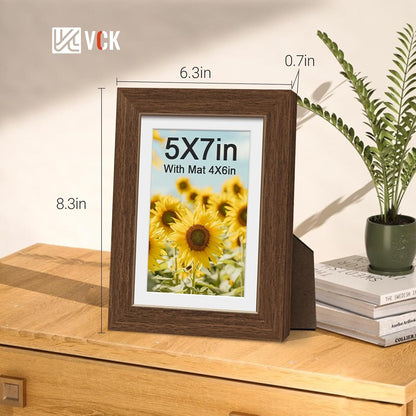 5X7 Picture Frame 5 Pack, Brown Wood, 4X6 Mat, Glass, for Portrait2
