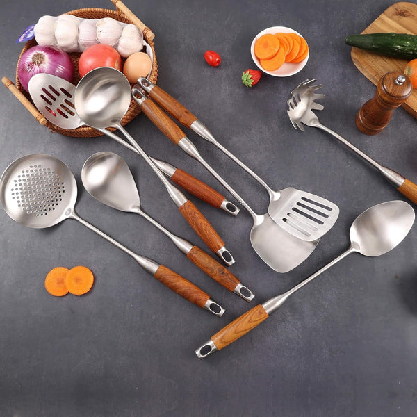 18/10 Stainless Steel Kitchen Utensils Set with Roosewood Handle7