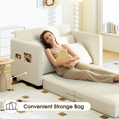 51" Convertible Sofa Bed, 2 In1 Folding Sofa Bed, Loveseat Sleeper Sofa for Small Spaces, Fold Out Floor Couch with 2 Pillows for Apartment, Living Room & Guest Room, Beige Chenille Fabric7