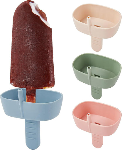 4Pack Drip-Free Silicone Popsicle Holders,  Popsicle Holder with Straw | with 2 Slots Fit Standard & Wide Sized Sticks Drip Free Popsicle Stick Holder Popsicle Drip Catcher1