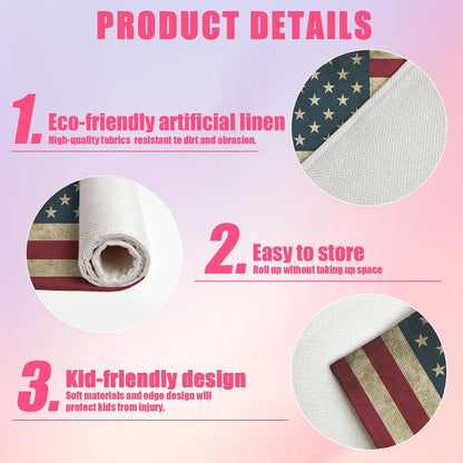 National Flag Placemats Set of 6,12X18 Inch 4Th of July Linen Place Mat Washable Stain Resistant Table Mats for Patriotic Theme Seasonal Farmhouse Kitchen Party Home Decor3