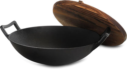 Megachef 2 Piece 14 Inch Heavy Duty Cast Iron Wok with Wood Lid1