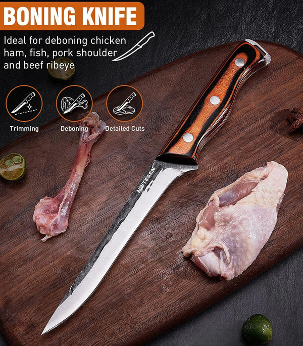 4PCS Hand Forged Butcher Knife Set, Kitchen Knives Gift for Men Women5