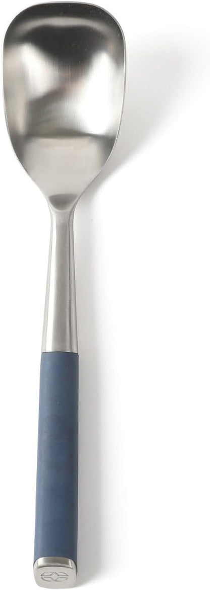 Calphalon Edge Cooking Spoon, Cooking Utensil Spoon, Stainless Steel Kitchen Spoon with Heat Resistanc Silicone Non-Slip Handle, Nonstick-Safe Basting Spoon,Durable Kitchen Utensil (Navy Blue)1