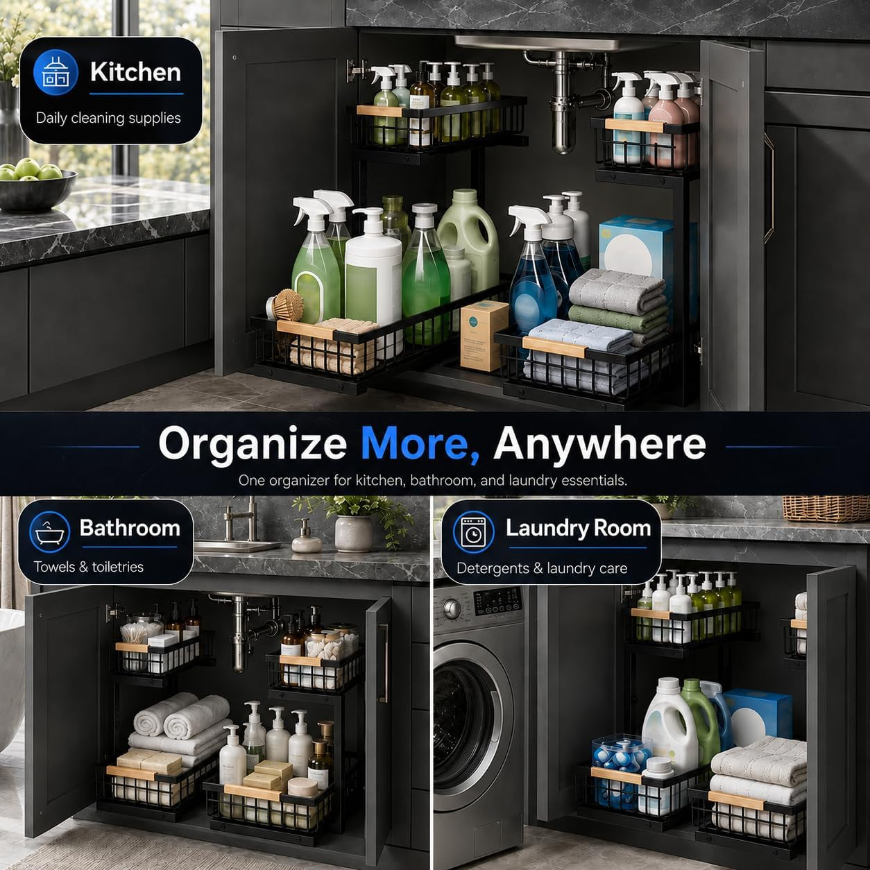 under-sink-organizer-2-pack-double-slide-out-metal-shelf-black
