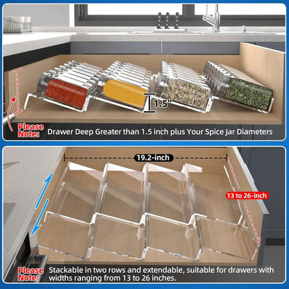 Clear Acrylic Spice Drawer Organizer, 4 Tier Expandable (2 Pack)