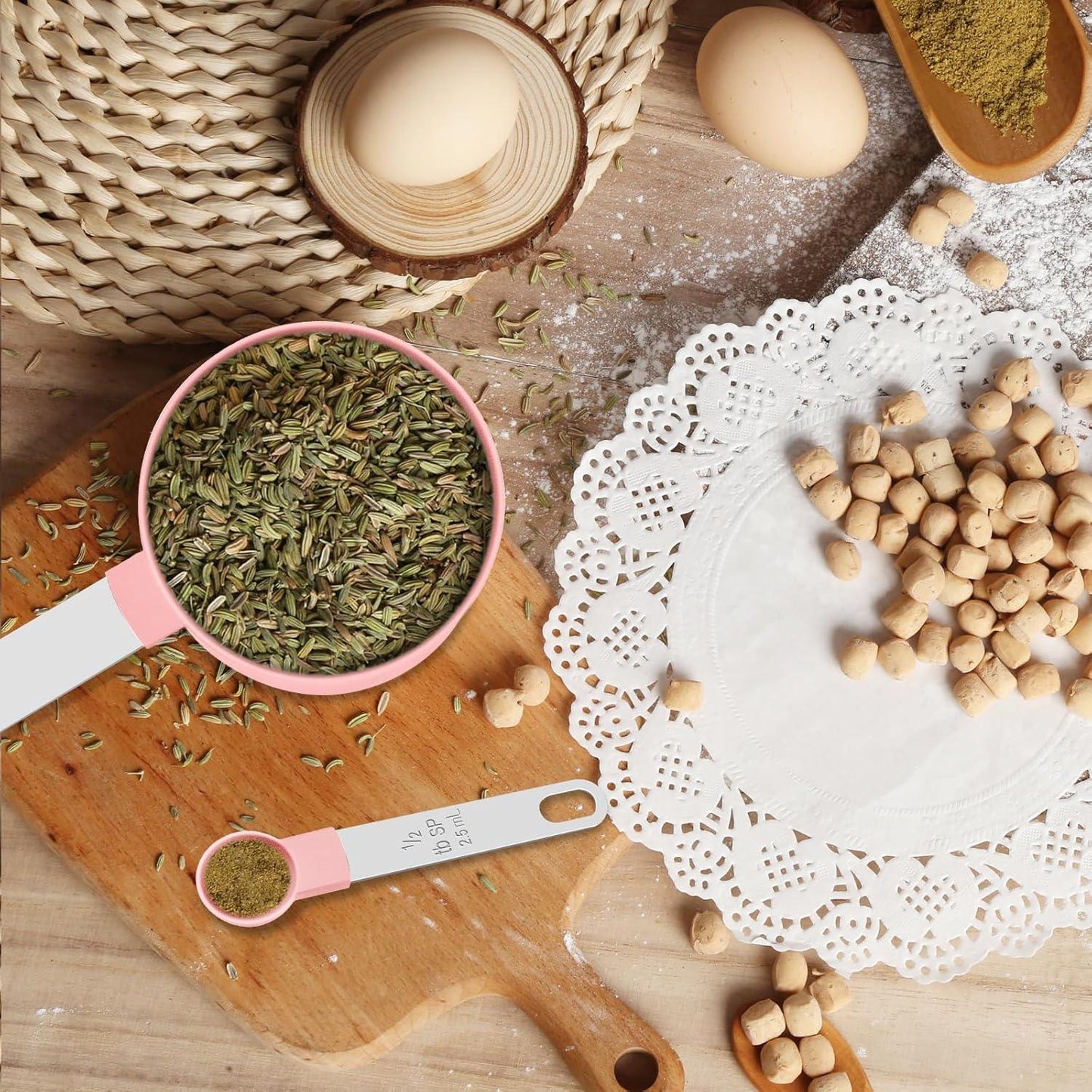 Pink Measuring Cups and Spoons Set (10 Piece, Stainless Steel)