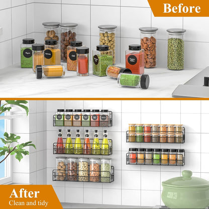 Wall Mounted Spice Rack Organizer, Pantry Door Organizer & Hanging Storage Baskets, Metal Spice Shelf for Kitchen Cabinet, 3 Depth Sizes Hold Large Jars to Nail Polish Bottles, 5 Pack8