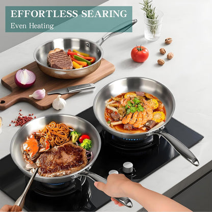 Pots and Pans Set, 3 Ply 11 Piece Stainless Steel Cookware Set, Oven Dishwasher Safe | Induction Compatible Frying Pans, Saucepans, Saute Pan & Stock Pot, PFOA Free Kitchen Skillet4