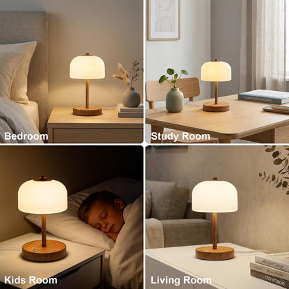9.5" Small Plug-In Touch Control Table Lamp with USB A+C Charging Ports, Wood Grain Dimmable LED Bedside Lamp with 3 Color Temperatures, Modern Table Lamps for Bedroom Nightstand Living Room8