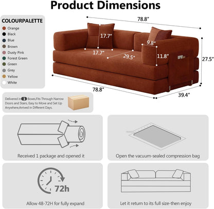 78.8" Boneless Couch for Living Room, Futon Sleeper Sofa Bed2