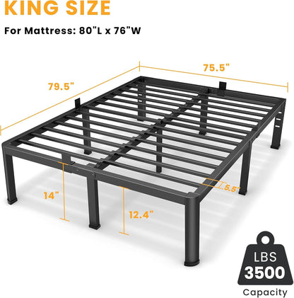14 Inch King Metal Bed Frame with Rounded Leg, Mattress Stopper2