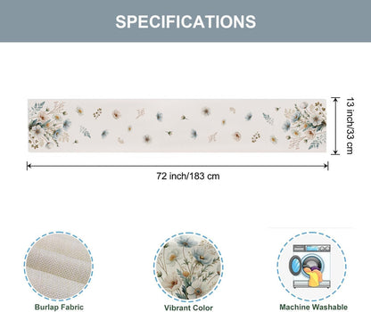 Spring Blue White Floral Table Runner 13X72 Inch Anemone Flowers Leaves Kitchen Dining Table Decoration for Indoor Outdoor Home Party Décor6