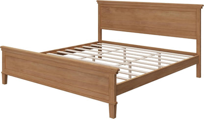 King Size Wood Platform Bed Frame with Headboard, Farmhouse Style7
