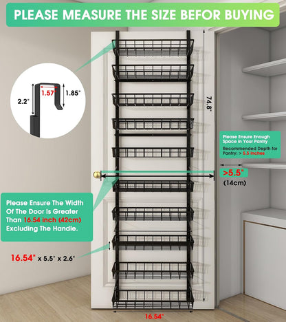 10-Tier over the Door Pantry Organizer, 2 in 1 Wall Mount & Hanging2