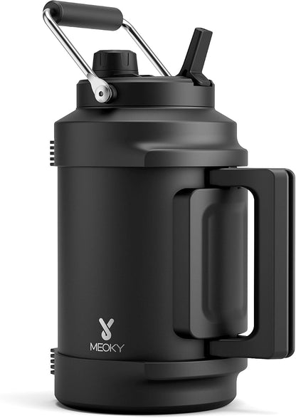 1 Gallon Insulated Water Bottle for Sports:  128 Oz Triple Wall Vacuum Stainless Steel Water Jug - Top and Side Handles, Cold for 48 Hrs, 2-In-1 Straw and Spout Lid, Leak Proof for Hiking (Night)1
