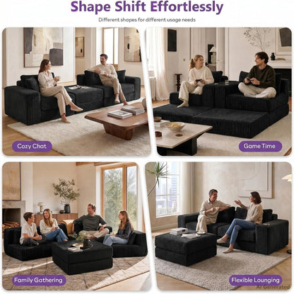80.31“ Modular Sectional Cloud Couch, Boneless Loveseat with Ottoman, Black5
