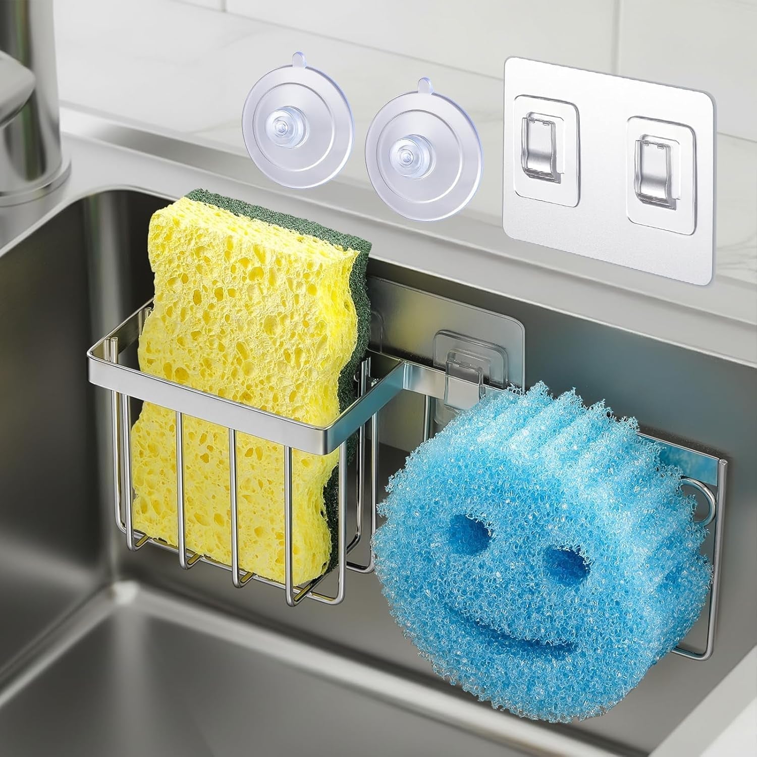 space-saving-sponge-holder-for-kitchen-sink-great-for-scrub-daddy-scrub-mommy-sponges-rust-proof-sink-sponge-caddy-organizer-for-dish-brush-scrubber-2-mounting-options-suction-cups-hooks