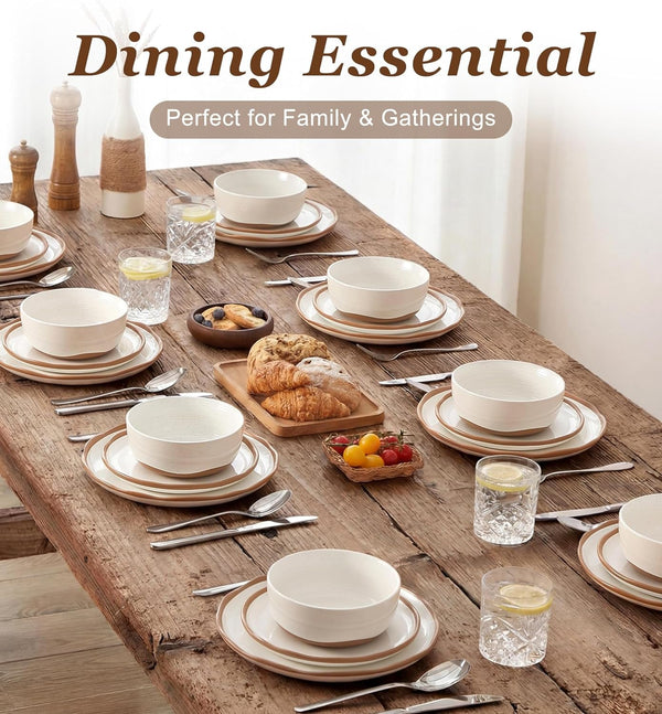 24 Piece Dinnerware Sets for 8 - Farmhouse Ceramic Plates and Bowls Sets - Scratch Resistant Stoneware Dishes Set, Dishwasher & Microwave Safe, Stack Compactly Dishware - Vintage White6