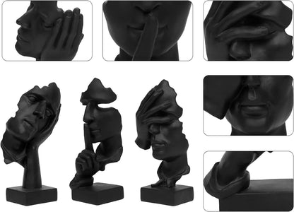 Prosfalt 3 Pcs Thinker Statue, Silence Is Gold Abstract Art Figurine, No Hear No See No Speak Modern Home Resin Sculptures Decorative Objects Decor for Home Office Bookshelf Desktop(Black) (A-41)6