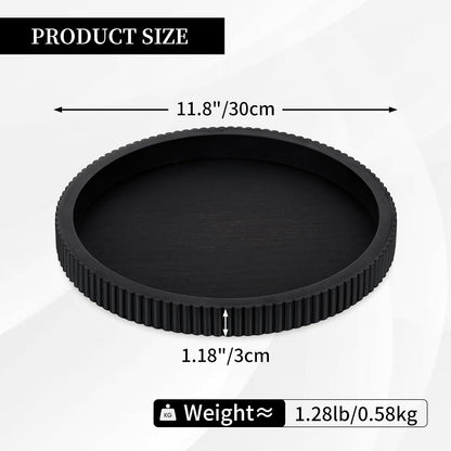 Black Decorative Coffee Table Tray, Scalloped Edge | 12" round Wood Centerpiece Tray, Ideal for Living Room, Entryway Table, Kitchen Island, Fits Modern Decor.4
