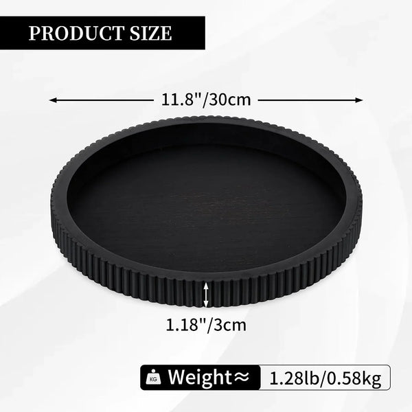 Black Decorative Coffee Table Tray, Scalloped Edge | 12" round Wood Centerpiece Tray, Ideal for Living Room, Entryway Table, Kitchen Island, Fits Modern Decor.4