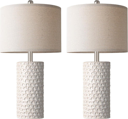 23" Modern Ceramic Table Lamp Set of 2, Table Lamps for Living Room, Rustic Farmhouse Bedside Lamps Nightstand Lamp for Bedroom, White Desk Lamp for End Table Home Decor Beige2