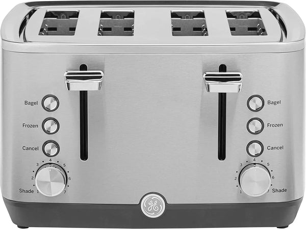 GE Stainless Steel 4 Slice Toaster | Extra Wide Slots for Bagels, Breads, Waffles & More | 7 Shade Options | Countertop Kitchen Essentials | 1500 Watt1
