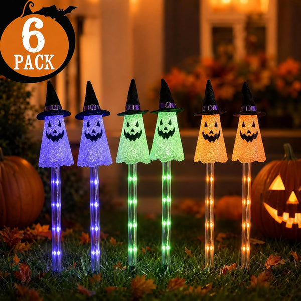 Solar Halloween Pathway Lights Outdoor, 6 Pack LED Ghost Stake Lights Waterproof Halloween Decoration, Solar Powered Landscape Light for Walkway Patio Yard Garden Porch Decor4