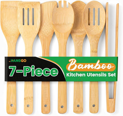 7-Piece Bamboo Kitchen Utensils Set, Wooden Spoons & Spatulas for Nonstick Cookware, Lightweight Heat-Resistant Cooking Tools with Comfortable Grip, Kitchen Gift Set1