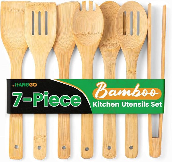 7-Piece Bamboo Kitchen Utensils Set, Wooden Spoons & Spatulas for Nonstick Cookware, Lightweight Heat-Resistant Cooking Tools with Comfortable Grip, Kitchen Gift Set1