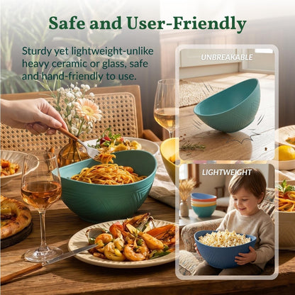 60Oz Wheat Straw Bowls Set of 6 Salad Bowls Large Popcorn Bowl Unbreakable Serving Bowls Microwave & Dishwasher Safe Bowl Set Centerpiece Bowls for Kitchen, Party, Decor, Camping (Multi)6
