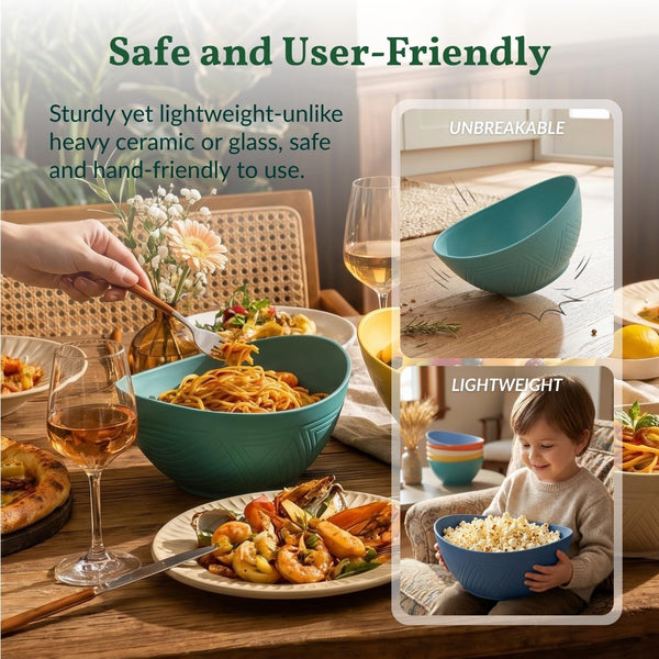 60Oz Wheat Straw Bowls Set of 6 Salad Bowls Large Popcorn Bowl Unbreakable Serving Bowls Microwave & Dishwasher Safe Bowl Set Centerpiece Bowls for Kitchen, Party, Decor, Camping (Multi)6
