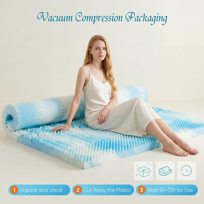 2 Inch 5-Zone Cooling Gel Memory Foam Mattress Topper Twin, Blue | Pressure Relief for Back & Hip Pain, Soft Reversible Mattress Pad for Dorm RV Camping, Certipur-Us Certified Bed Topper7