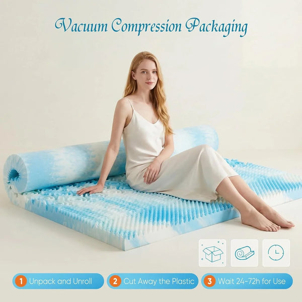 2 Inch 5-Zone Cooling Gel Memory Foam Mattress Topper Twin, Blue | Pressure Relief for Back & Hip Pain, Soft Reversible Mattress Pad for Dorm RV Camping, Certipur-Us Certified Bed Topper7