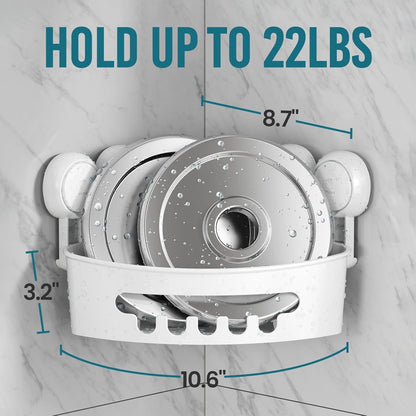 Corner Shower Caddy with Suction Cups, Wall Mounted Organizer Plastic Rack for Small Bathrooms, Kitchen, Removable Drill-Free Heavy Duty Shelf Basket, White4