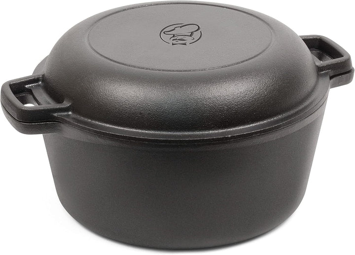 2-In-1 5-Qt. Dutch Oven, 10.25-Inch Skillet Lid, CHFL508 | Pre-Seasoned Cast Iron, Works on All Cooktops Including Induction, Outdoor Cookware for Campfires or Grills