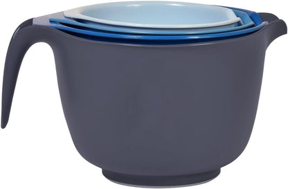 Mixing Bowls with Pour Spout, Set of 4 - Nesting Plastic Bowls (1.2Qt, 1.9Qt, 2.8Qt, and 3Qt with Handle) - Non Slip Base, Dishwasher Safe Kitchen Cooking and Baking Supplies, Blue7