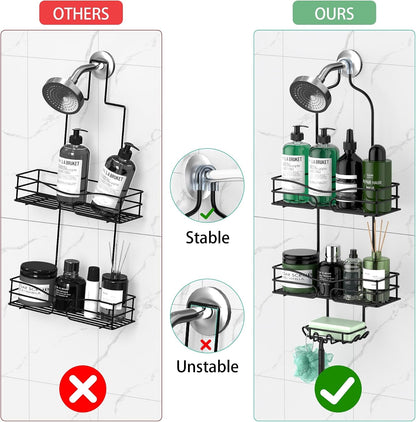 Bathroom Shower Caddy Hanging - 3-Tier Organizer with Soap Holder & 6 Hooks for Towels, Sponge; Fits 21Mm Shower Head Arm, Black5