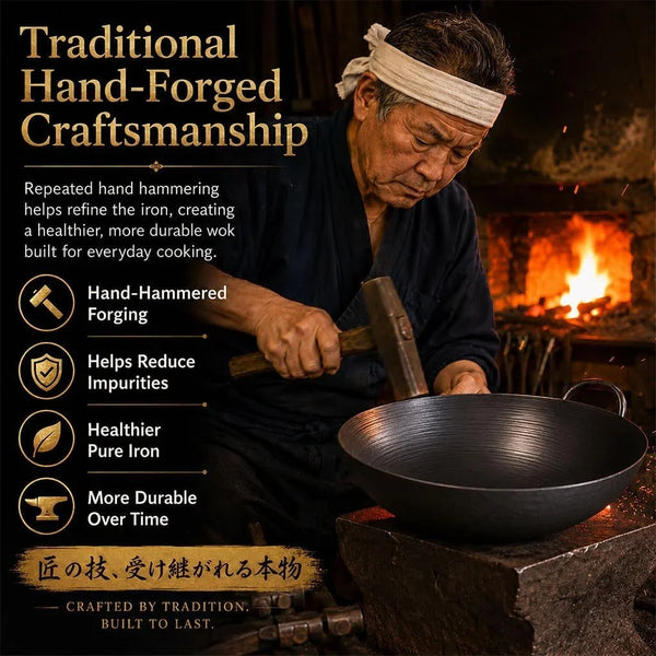 11 Inch Pure Hand-Forged Iron Pot with Hammered Texture | Hand-Forged Uncoated Iron Pot, Works on Gas, Induction, Electric and More; Great for Stir-Fry, Steak, Stews and Daily Meals.8