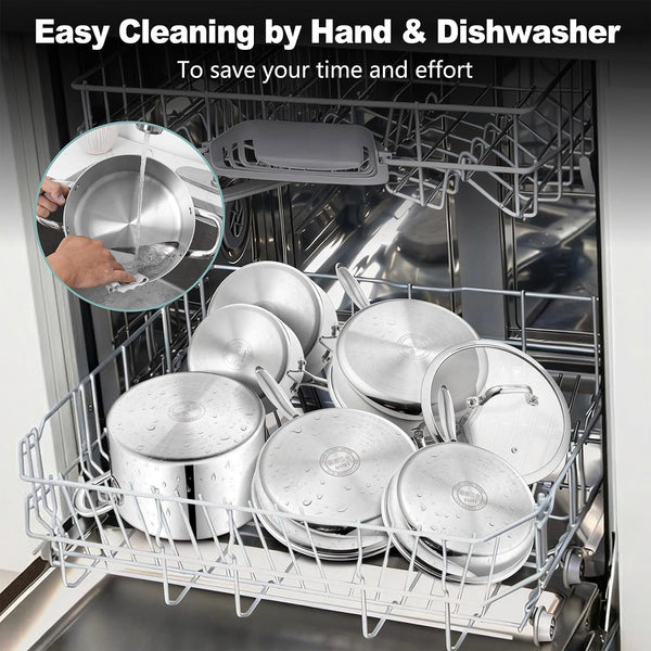 Stainless Steel Cookware Set of 6, 10-Pieces Pots and Pans Sets | 3-Ply Pots and Pans for Kitchen, Induction Multi Cooktops & Oven, Dishwasher Safe, Frying Pans, Saucepans, Saute Pan & Pot6