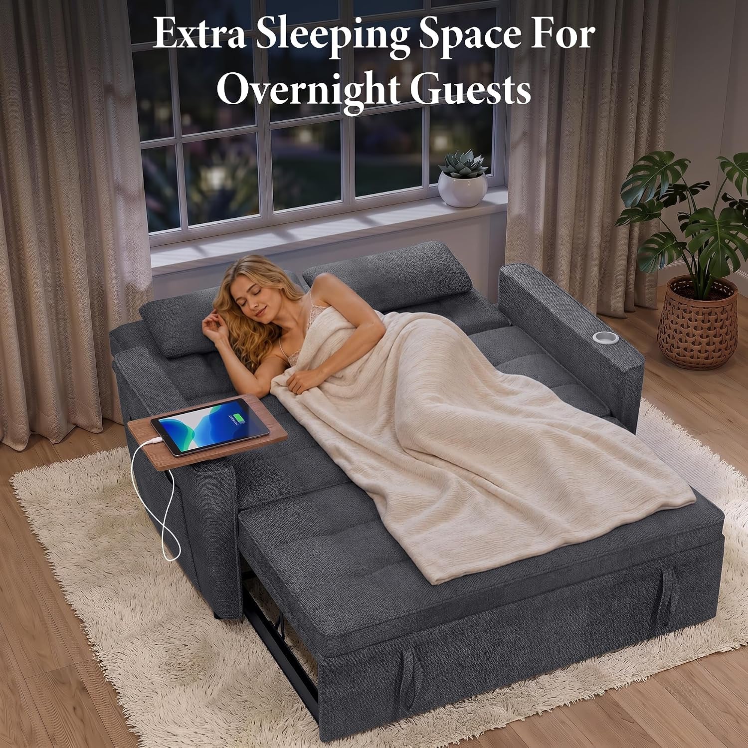 54-convertible-sleeper-sofa-bed-with-swivel-side-table-chenille-pull-out-couch-for-living-room-loveseat-sleeper-couch-with-side-pocket-charging-port-cup-holder-dark-grey